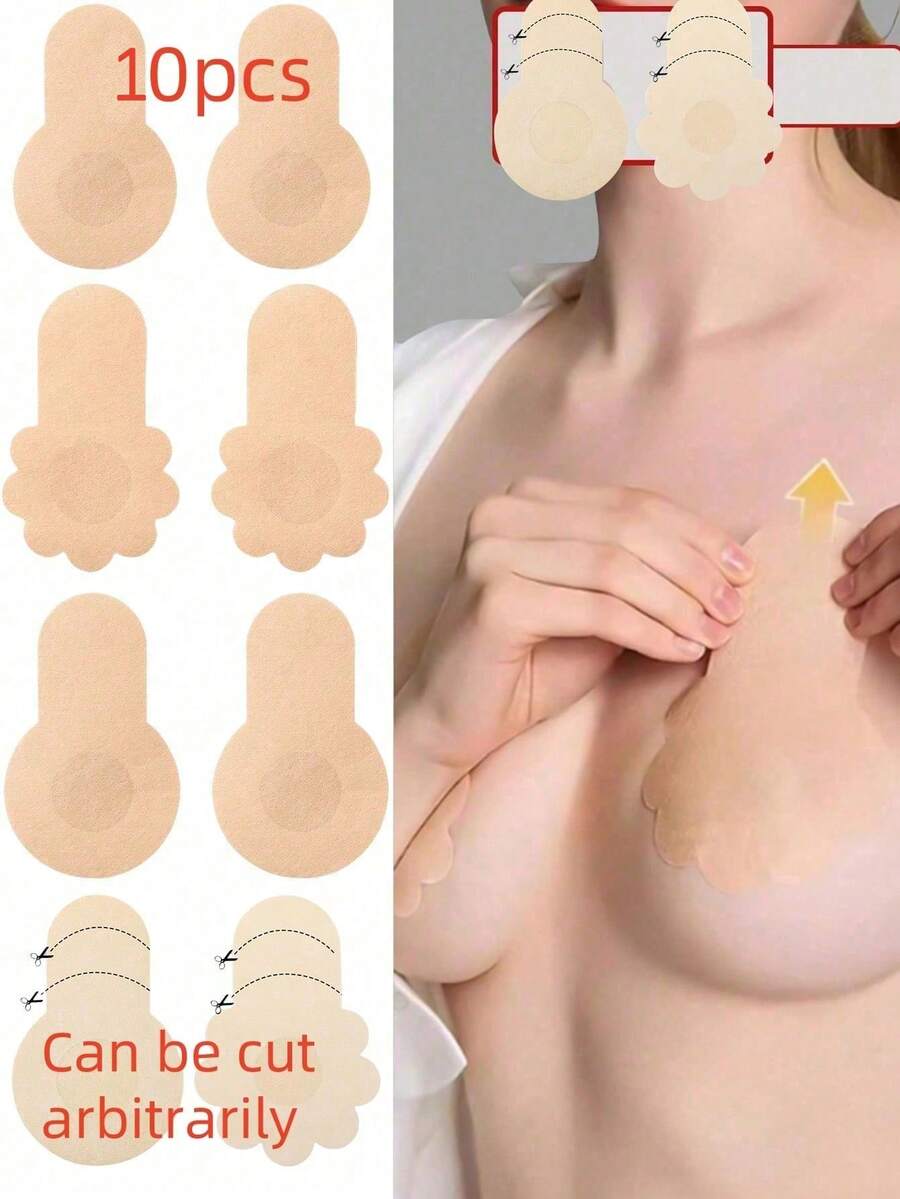 10pcs Seamless Invisible Breast Lift Tape, Non-Woven Fabric Material To Prevent Sagging And Lift Breasts, Suitable For Large And Plus Size Women, Sexy Anti-Chafing And Anti-Embarrassment, Soothing Coverage For Protrusions, Breast Lifting Effect - Multicolor - View 1