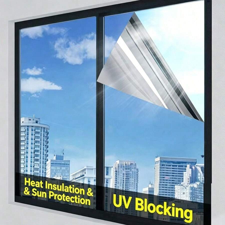 Double-Sided Silver Heat Insulation Film, Home Glass Sun Protection Film, Strong UV Blocking. Significant Shading And Cooling Effect, One-Way Transparent Design For Clear View, Easily Balancing Protection And Privacy