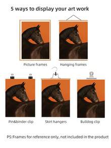 1pc Frameless Modern Black Horse Portrait Wall Art Print, Bold Orange Background Equine Canvas Poster, Minimalist Animal Photography Wall Decor For Living Room Bedroom,Decoration Bedroom, Prints For Wall, Posters, Vintage Decor,Best Gift Choice - Horse - View 6