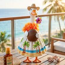Porch Goose Hawaii Outfit Coconut Tree Print Dress Straw Hat Flower Lei Coconut 4-Piece Set For 23 Inch Goose - White - View 3