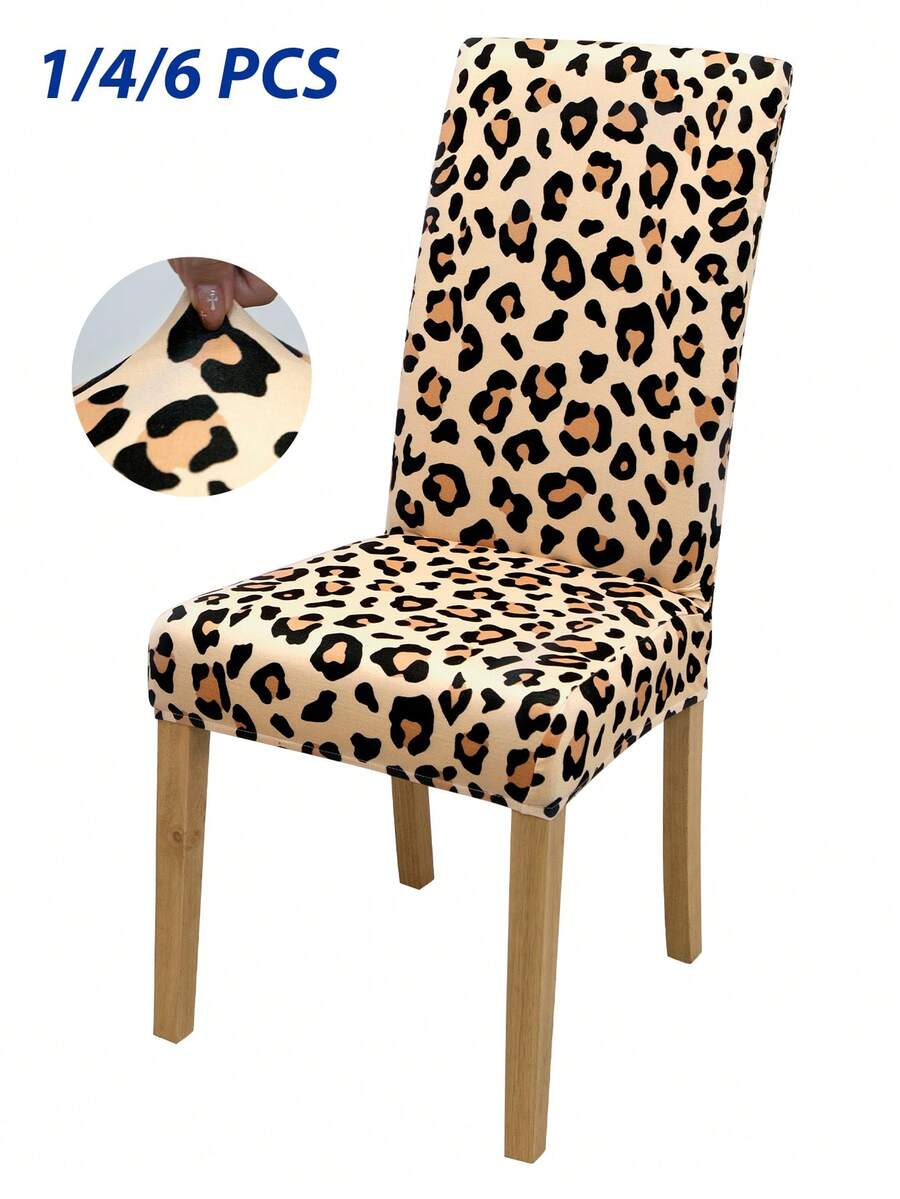 1/4/6pcs Animal Print Leopard Dot Design Chair Covers, Removable & Washable Stretch Seat Cushion Covers For Living Room, Hotel, Dining Chair Decor - Multicolor - View 1