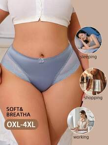 1 Quần lót tam giác viền ren trang trí họa tiết nơ cỡ lớn cho nữ, phù hợp với mọi mùa - Màu xanh bụi bặm - Xem 1