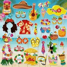 30件/組趣味夏威夷 Luau 派對拍照道具，熱帶夏季海灘 Tiki Aloha 自拍道具套裝，含花襯衫、烏克麗麗、草裙、火烈鳥、鳳梨、椰子杯，適用於生日、泳池、婚禮、單身女郎派對用品裝飾 - 多色 - 查看 2
