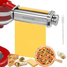 Accesorio De Rodillo De Pasta Para Batidora De Soporte KitchenAid, Máquina De Pasta Para Accesorios Y Accesorios De Ayuda De Cocina, Rodillo De Hoja De Masa Con 8 Grosores Ajustables - Plateado - Ver 1