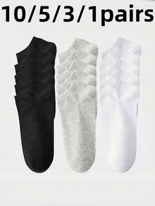 10/5/3/1 Pair Men's Black & White Invisible Summer No-Show Socks, Simple, Practical & Multi-Functional Basic Ankle Socks For Women - Black and White - View 19