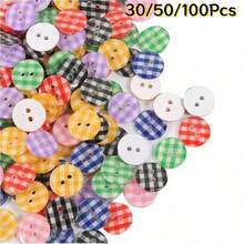 30/50/100 piezas Botones de resina con patrón estilo universitario, botones redondos de dos agujeros universales para camisa y suéter, accesorios de decoración de tela DIY hechos a mano, color aleatorio - Multicolor - Ver 2