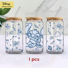 [Officially Licensed]Disney Stitch Glass Cup With Bamboo Lid And Straw | Cute Cartoon Tumbler Can Shaped Drinking Cup | Kawaii Iced Coffee Cup Gift For Lilo And Stitch Fans - Multicolor - View 13