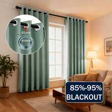 1pc/2pcs Solid Color Polyester Blackout Insulated Curtains, Suitable For Kitchen, Dining Room, Living Room, Bedroom, Study, Colors Black, Dark Grey - Green - View 1