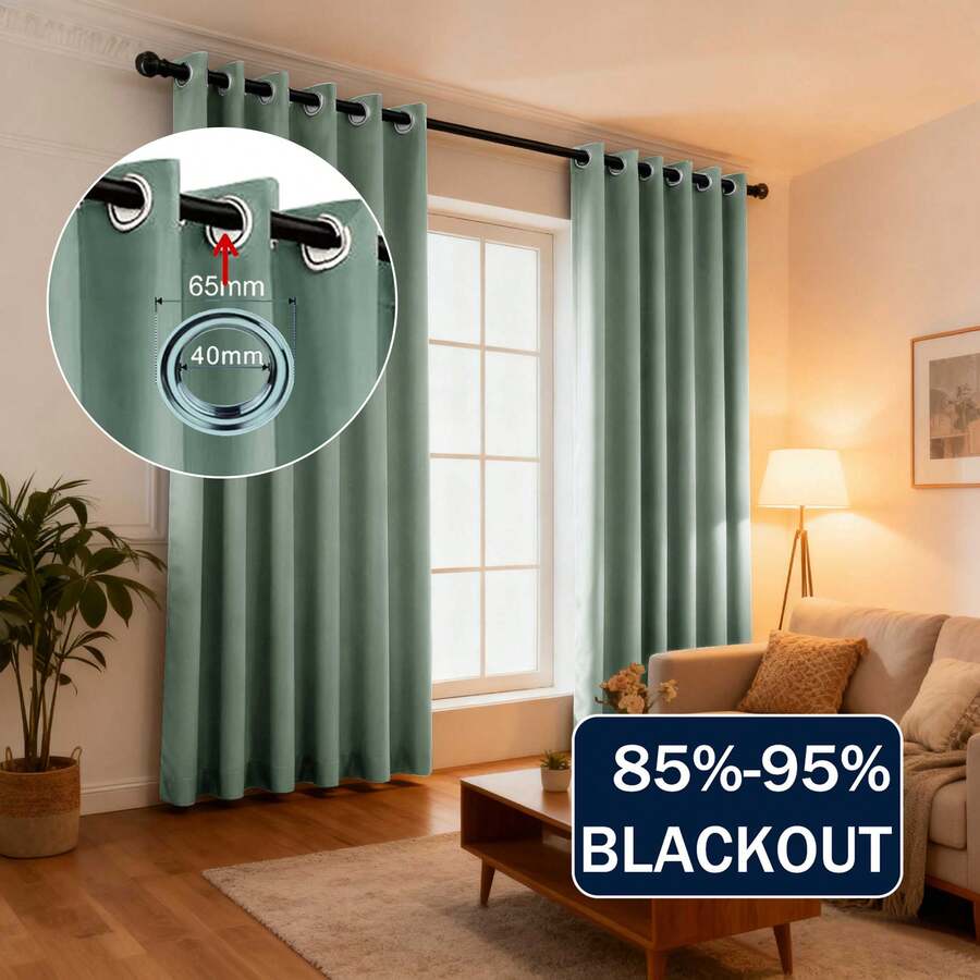 1pc/2pcs Solid Color Polyester Blackout Insulated Curtains, Suitable For Kitchen, Dining Room, Living Room, Bedroom, Study, Colors Black, Dark Grey - Green - View 1