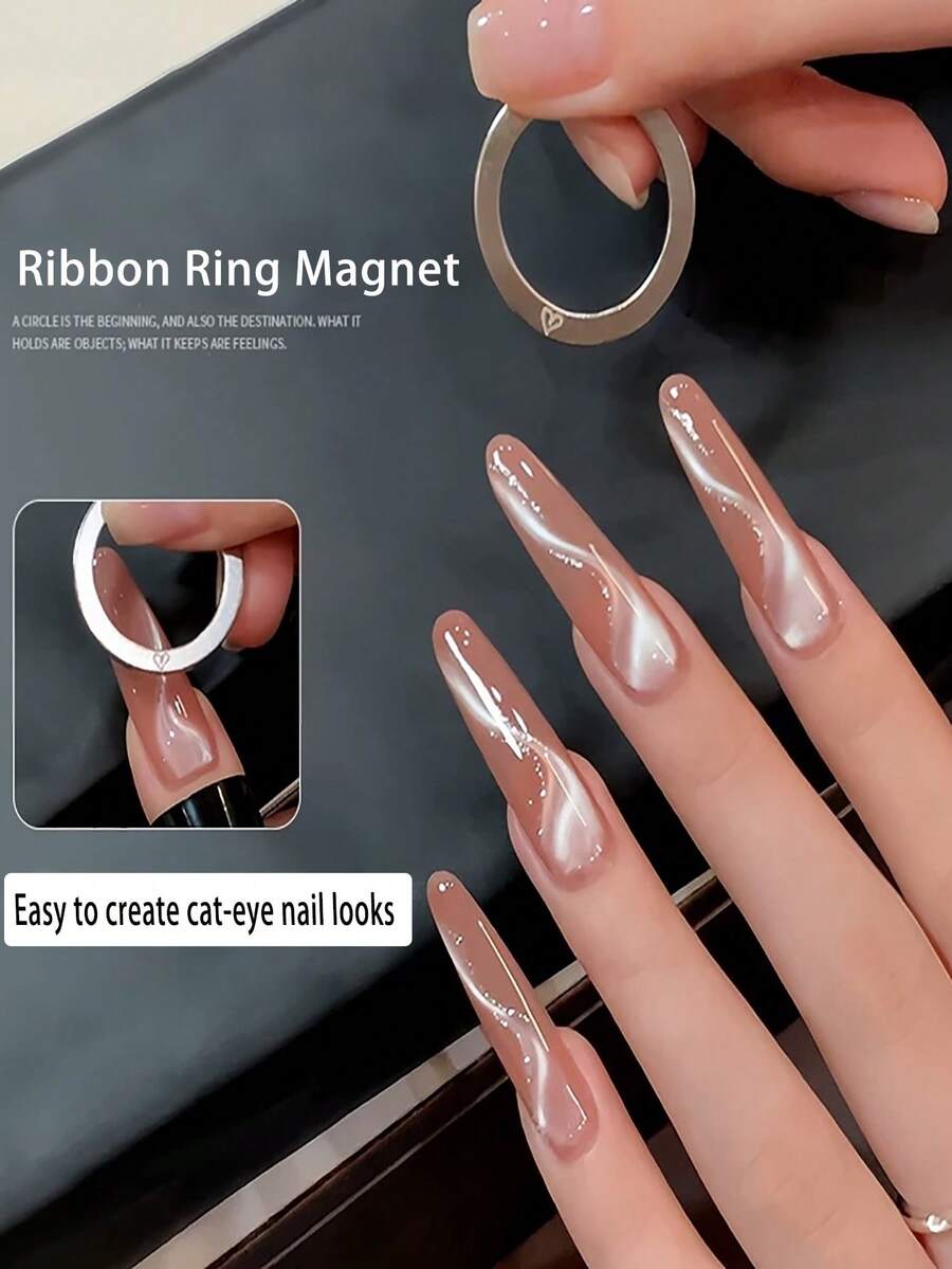 LYTTOA Ribbon Ring Cat Eye Magnet, 28mm Silver Nail Art Tool For Perfect Ribbon Cat Eye Effect
