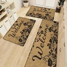 1pc, Home Decor, Floral Pattern Print, Linen Kitchen Rug, Kitchen Mat, Floor Mat, Bathroom Mat, Door Mat, 3D Print Rectangular, Suitable For Living Room, Bedroom, Hallway, Bathroom, Laundry Room - Polyester Rug, Suitable For Indoor And Outdoor Home Decor - Multicolor - View 5