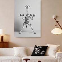 Framed 1 Inspirational Giraffe Weightlifting Canvas Printed Poster, Modern Wall Art Decoration Painting, Home, Bedroom, Living Room, Office, Home Decoration - Enmarcado - Ver 3