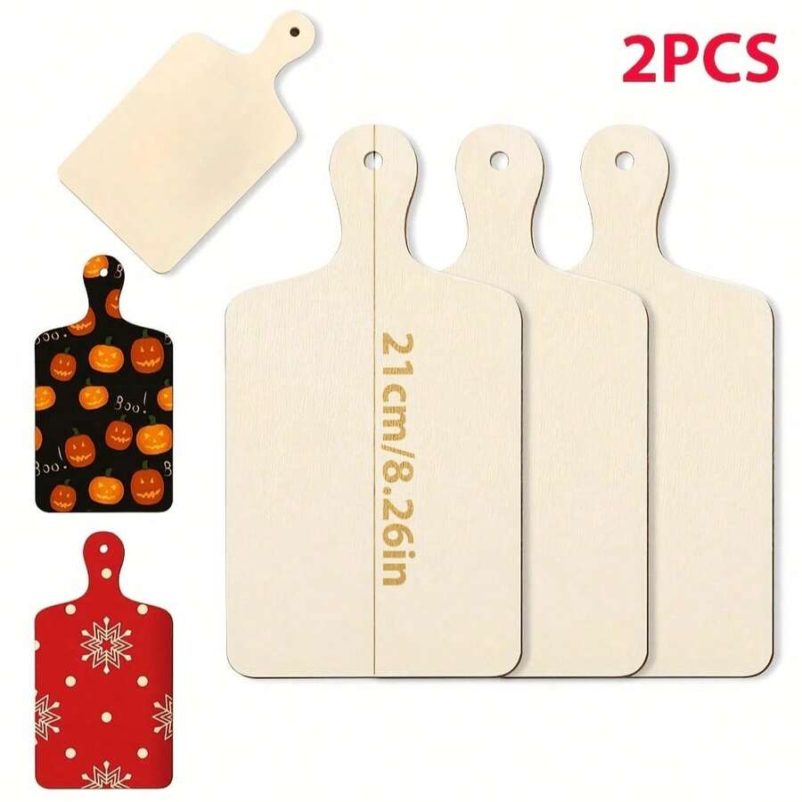 8pcs/4pcs/2pcs (21x11.8cm/8.26x4.64in) Wooden Mini Rectangular Paddle-Shaped Tray Boards With Hollow Design, 2mm/0.08in Thick, Suitable For DIY Thanksgiving, Christmas Home Decor - A - View 1