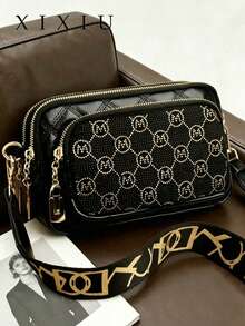 New Fashion Classic Versatile Solid Color PU Waterproof Fabric Diamond Pattern Retro Metal Design Square Shoulder Bag - Black - View 7