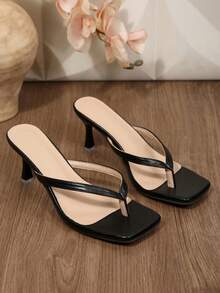 Women's Low Heeled Sandals, Square Toe, Kitten Heel Style, Flip-Flops, Casual Summer Sandals, For Evening Parties, Weddings. - 黑色 - 查看 1