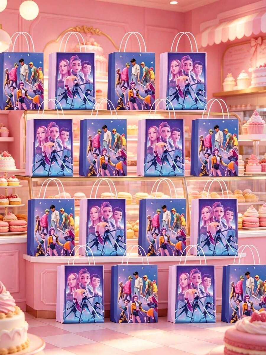 12入卡通動漫主題 K-Pop DemonHunters 圖案禮品袋,動漫角色圖案周邊節日糖果袋,適合生日派對、主題派對禮物包裝袋 - 彩色 - 查看 1