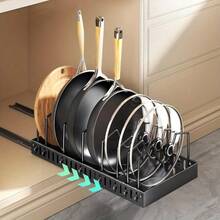 Estante para utensilios de cocina de 10 piezas para debajo del armario con 8 estantes ajustables, estante para ollas extensible, estante de almacenamiento de cocina, estante para ollas incorporado debajo del fregadero, estante de almacenamiento de utensilios de cocina ajustable, ahorra espacio. - Ver 3