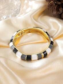 1PC Vintage Opulent FreeForm Zinc Alloy Gold-Plated Enamel Multi-ColorWide Flat Chunky Statement Cuff BraceletNew Year Christmas Dairy Party Clubwear - Bracelet - View 27