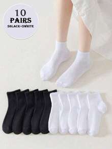 5/10/15 đôi [Kiểu ngẫu nhiên] tất ngắn unisex đen trắng dễ phối đồ, đơn giản và đa năng, phù hợp mặc hàng ngày - Đen và trắng - Xem 9