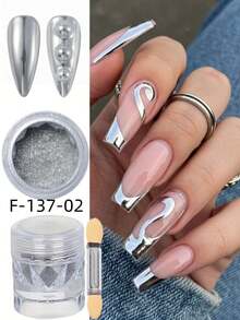 Y2K Mirror Nail Powder With Applicator Brush, Magic Mirror Effect White/Gold/Silver, Suitable For Nail Decoration, Nail Supplies - Multicolor - View 11