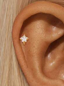 EleRunis 1 pieza de joyería fina de plata de ley 925 con forma de estrella, piercing de cartílago hélix con rosca y base plana, para uso diario, boda, fiesta y compromiso - Dorado - Ver 22