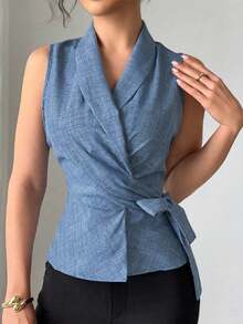 Plain Sleeveless Vest With Drawstring Summer 2026 - 藍色 - 查看 10