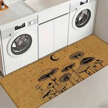1 pieza, Decoración del hogar, Estampado de patrón de hongos, Alfombra de cocina de lino, Tapete de cocina, Tapete de piso, Tapete de baño, Tapete de puerta, Impresión 3D rectangular, Adecuado para sala de estar, dormitorio, pasillo, baño, lavandería - Alfombra de poliéster, Adecuado para decoración del hogar interior y exterior - Multicolor - Ver 5