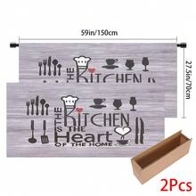 1 pieza, Decoración del hogar, Falda de mesa con estampado de tema de cocina, Cortina pequeña de cocina, Cubierta de gabinete de cocina, Con agujeros para cortina, Fácil de colgar, Rectangular, Tejido a máquina, Lavable a máquina, Decoración y accesorios de cocina, Perfecto para gabinetes de cocina y decoración del hogar - Multicolor - Ver 18