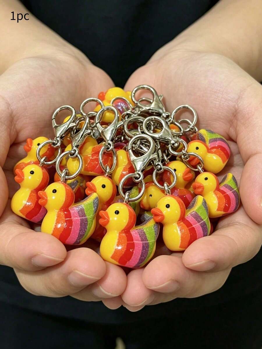 1pc Cute Rainbow Duck Keychain, Cartoon Creative Fashion Mini Colorful Duck Pendant, Perfect Gift, Car Decor, Women Keychain Accessory, Suitable For Birthday, Easter Gift, For Car, Card Case, Wallet - View 1
