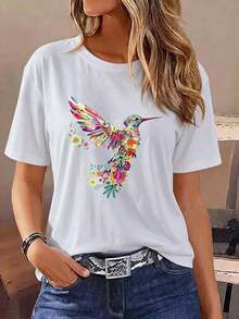 local warehouse,Playera Oversize Mujer "Colibrí Floral Otomí" - Azul Marino con Estampado  Mexicano - Blanco - Ver 1