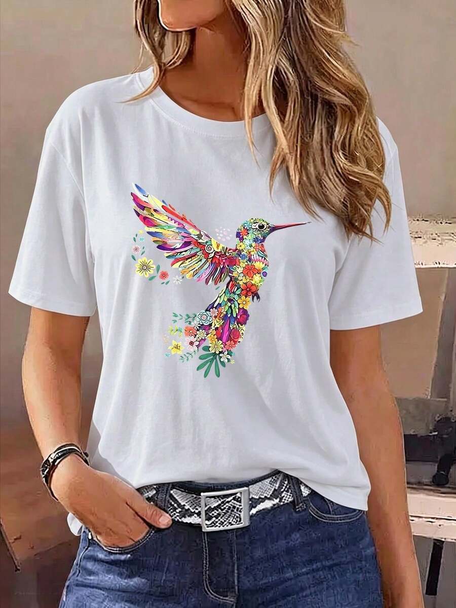 local warehouse,Playera Oversize Mujer "Colibrí Floral Otomí" - Azul Marino con Estampado Mexicano - Blanco - Ver 1