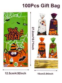 25/50/100 Stücke Halloween Süßigkeiten Tüten, Geschenktüten mit Geist & Hexe & Kürbis Muster, Halloween Geschenkverpackungstüten, Halloween Dekorationen, Party Geschenktüten, Süßigkeiten Tüten, Halloween Trick oder Treat Dekorationen, Halloween Party Dekorationen, Heimdekoration, Partyzubehör, Herbst Dekorationen - Verschiedenfarbig - Übersicht 5