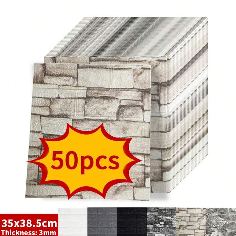 50 miếng nhãn dán tường 3D, giấy dán tường gạch tự dính, dễ dán, dễ bóc, dễ làm sạch, dễ cắt, phù hợp cho nhà bếp, phòng khách, phòng tắm, hành lang, phòng ngủ - đá trắng - Xem 1