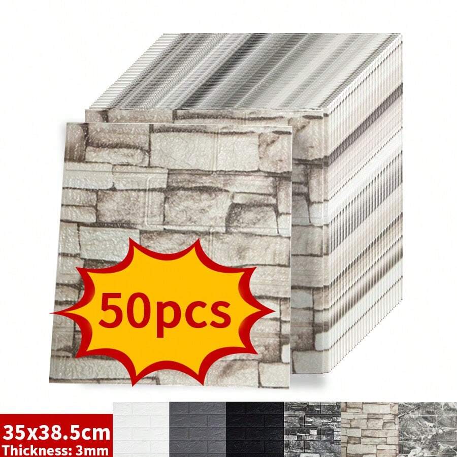 50PCS 3D Wall Sticker Wallpaper, Self-Adhesive Wall Brick Sticker Self-Adhesive Wallpaper, Easy To Stick, Easy To Peel, Easy To Clean, Easy To Cut, Suitable For Kitchen, Living Room, Bathroom, Corridor, Bedroom