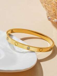 1pc/3pcs Luxury Style Gold Stainless Steel Rhinestone Bracelet Set, Niche High-End Zirconia Bracelet, Versatile Jewelry For Daily Commute, Dating, Gift - Gold 2 - View 2