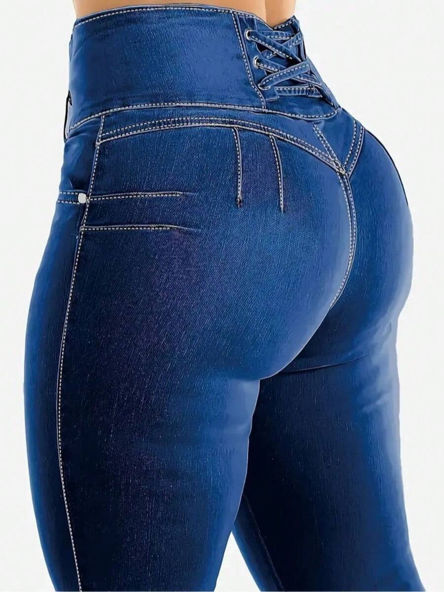 Women Jeans - 深色水洗藍 - 查看 1