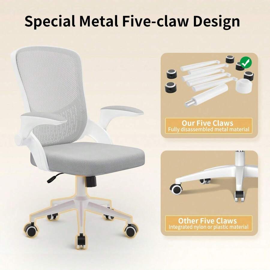 Ergonomic Mesh Office Chair With Flip Armrests And Lumbar Support - Grey - View 1