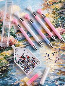 1 Set Luxury Diamond Painting Pen Kit, Includes Self-Adhesive Beads And Synthetic Gemstone Pickup Tool, For Nail Art Painting, 1pc Diamond Art Accessory, Includes 5pcs Replaceable Wax Sticks - Sets - View 8