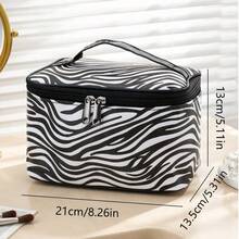 1pc High Street Style Zebra Print Makeup Bag, Black And White Classic Pattern, Large Capacity Handheld Design, Essential Travel Storage Bag For Students - Multicolor - View 6
