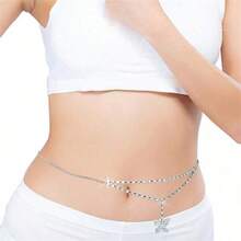 1 pezzo Catena da vita da donna in oro & argento, catena da corpo sexy con strass, nuova moda minimalista da spiaggia di lusso con farfalla, adatta per uscite, feste, raduni, outfit da rodeo da donna - Multicolore - View 3