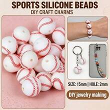 12/36pcs Soccer Silicone Beads Set | 15mm DIY Jewelry Making Materials, Suitable For Keychains, Lanyards | Unisex Handmade Gifts And Educational Projects - Football Printed Silicone Beads - View 12