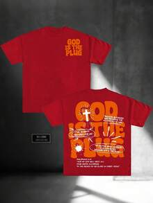 Men's Cotton T-Shirt With "God Is A Plug" Print - Casual Crew Neck, Short Sleeve, Loose Fit, Unisex Design, Suitable For Travel And Casual Wear, Cotton T-Shirt - 白色 - 查看 8