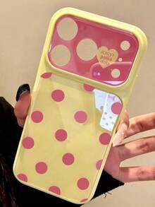 Polka Dot Cute Minimalist Pink Candy Color Phone Case, Compatible With IPhone 17 Pro Max 17 Pro 17 16 Pro Max 16 Pro 16 15 Pro Max 15 Pro 15 14 Pro Max 14 Pro 14, Cute Glossy Jelly Color Shockproof Back Cover - Yellow - View 2