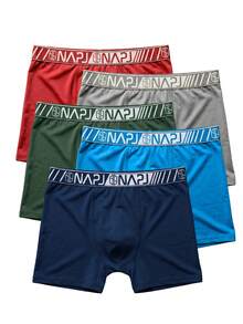 5 Cuecas boxer masculinas para uso diário, com tecido plano, elasticidade média e cós elástico estiloso forro em algodão Premium - Multicolorido - Visão 7