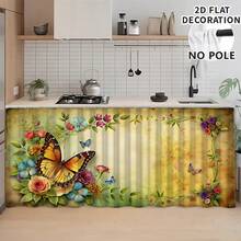 1pc, Home Decor, Butterfly Pattern Printed Table Skirt, Kitchen Small Curtain, Kitchen Cabinet Cover, With Curtain Holes, Easy To Hang, Rectangular, Machine Woven, Machine Washable, Kitchen Decoration And Accessories, Perfect For Kitchen Cabinets And Home Decor - Multicolor - View 5