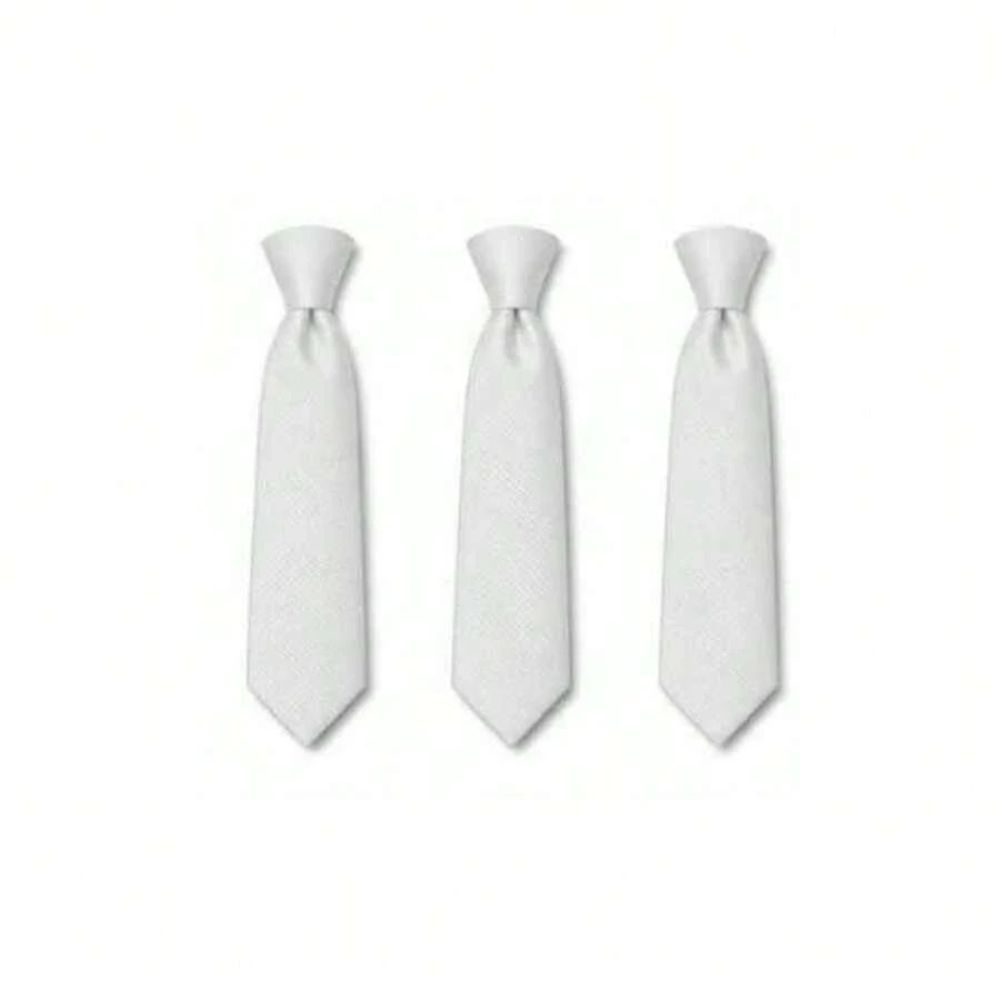 Set Of 3 Light Gray Ties For Groomsmen, Weddings, And Events - White - View 1