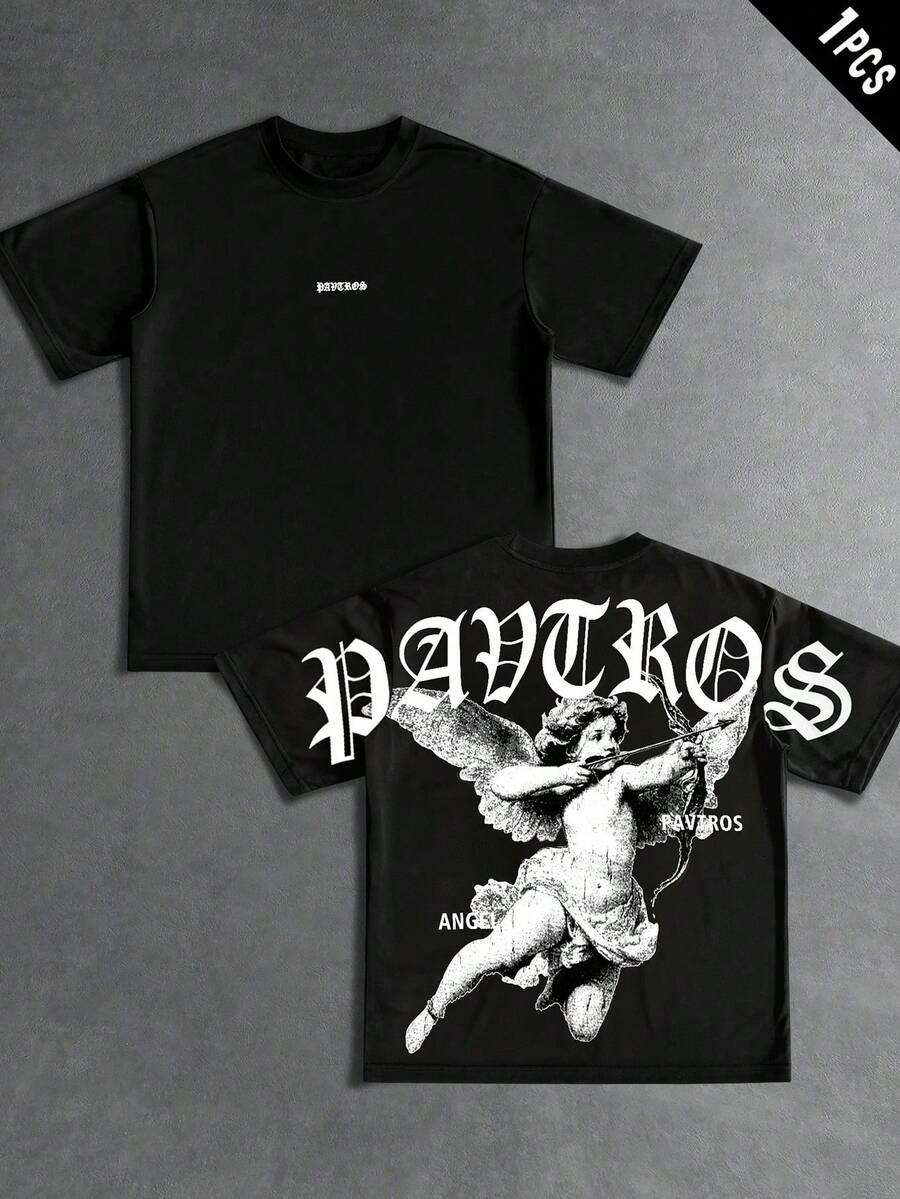 Men's Minimalist Printed Round Neck Short Sleeve T-Shirt Men's Graphic Tee Graphic Tees Chicano Shirts Rapper Graphic Tees - Black - View 1