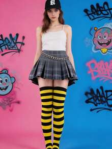 1-Pair Women's Yellow And Black Striped Over-The-Knee Socks, Suitable For Parties And Carnival, And Comfortable - Multicolor - View 5