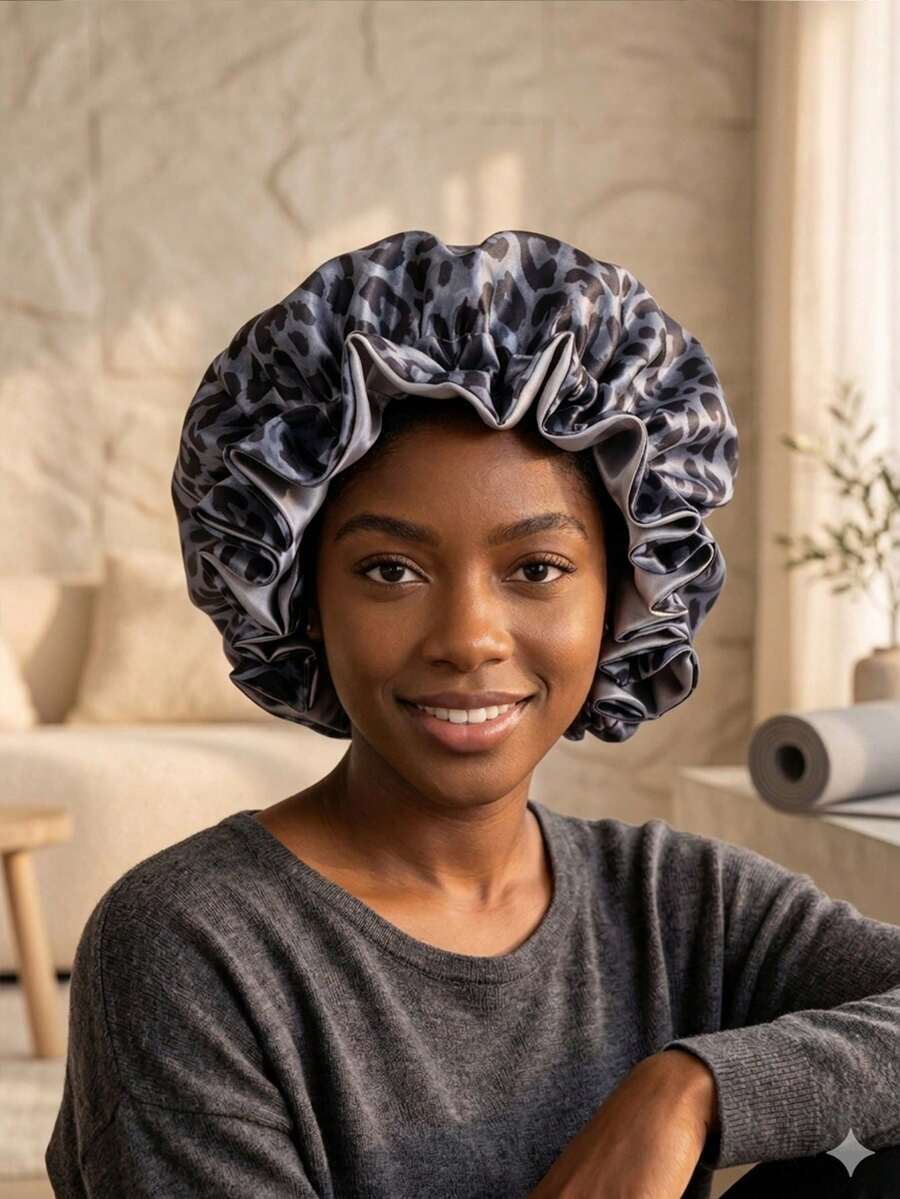 Gorro de dormir de satén de doble capa con bloques de color, gorro para peluca