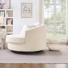 360° Swivel Sofa Chair Modern Corduroy Leisure Sofa Round Chaise Lounge With 5 Removable Pillows For Living Room Bedroom - Beige + Foam+Spring + 1 Seat1 - View 4